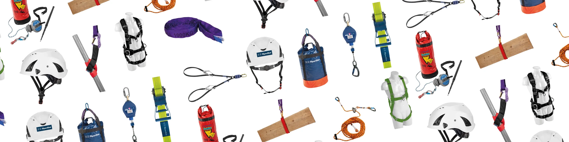 Assorted construction products scattered  on a white background